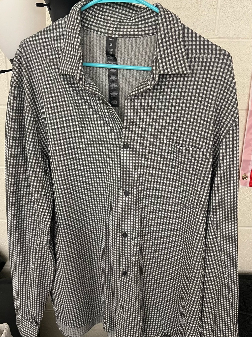 lululemon athletica Gray and White Check Casual Button-Down Shirt